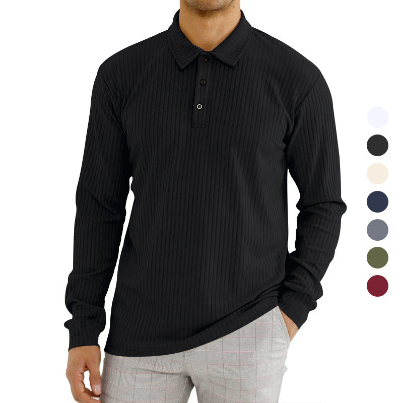 Long sleeve polo shirt for men with textured rib pattern and button detail Lune London