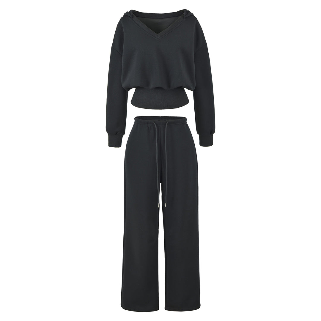 Women's Comfort Lounge Set with Short V Hooded Sweatshirt and High-Cut Wide-Leg Joggers Amarae