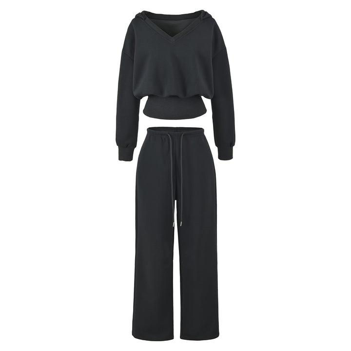 Women's Comfort Lounge Set with Short V Hooded Sweatshirt and High-Cut Wide-Leg Joggers Amarae