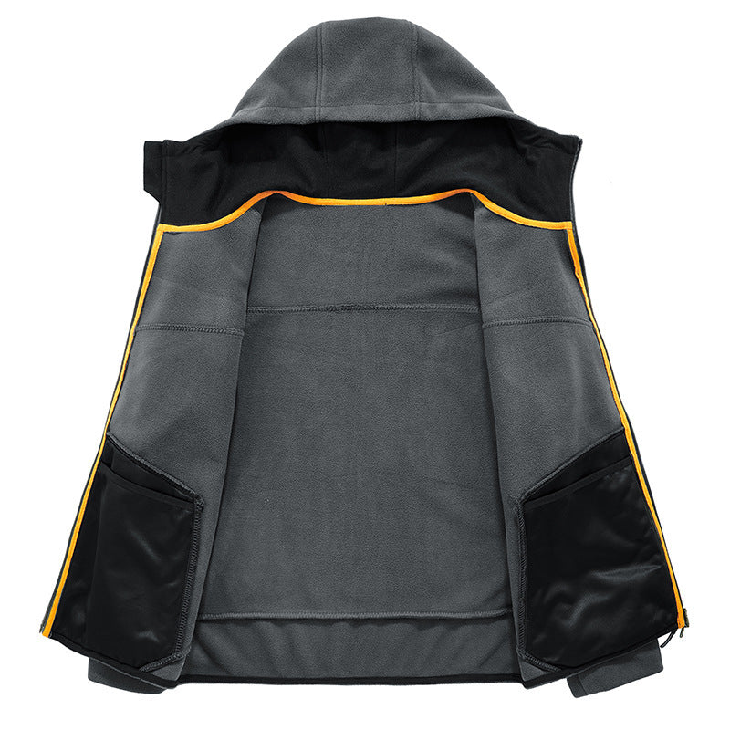 Fleece jacket for men with practical pockets and adjustable hood Lune London