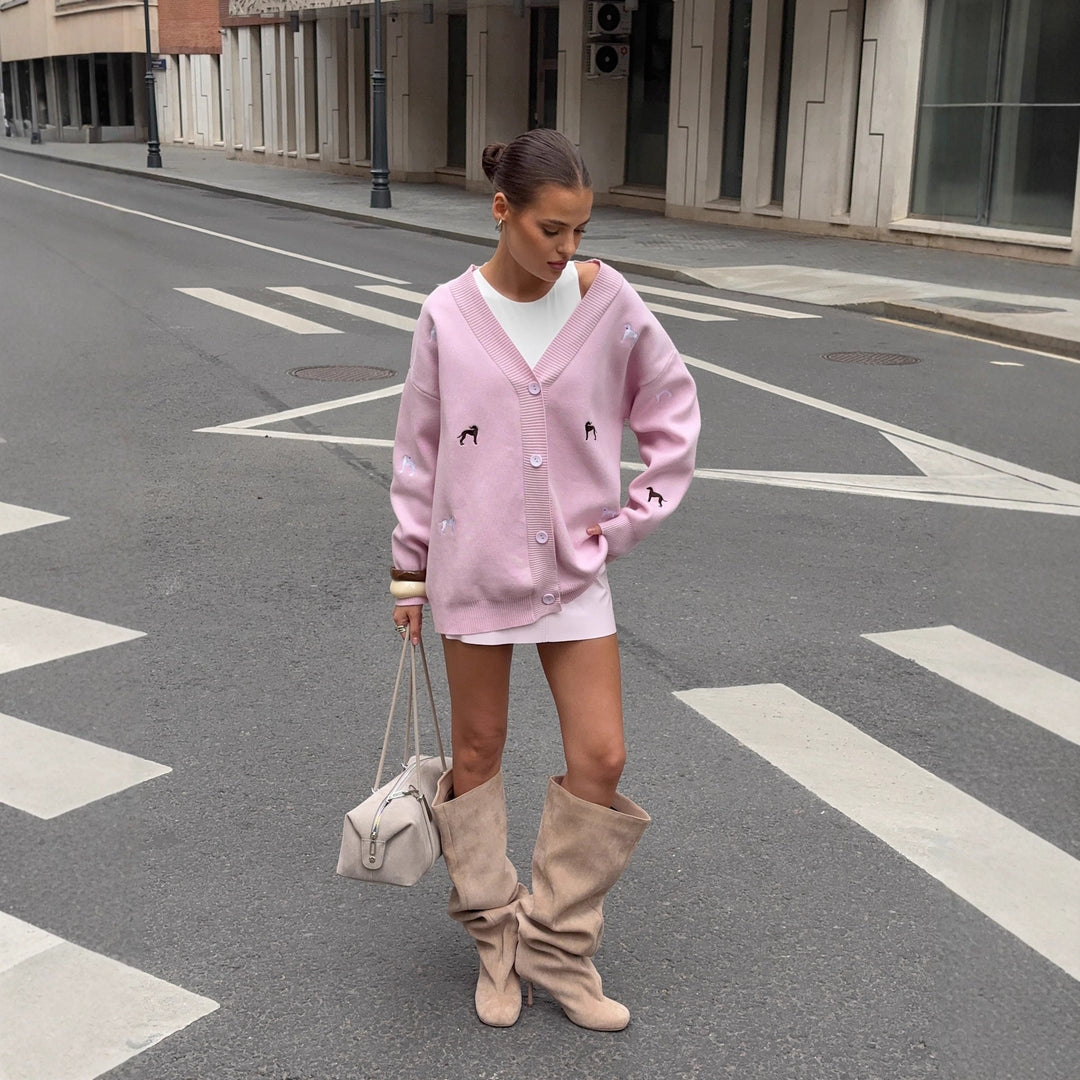 Casual knit jacket for women with innovative detailed embellishments Lune London