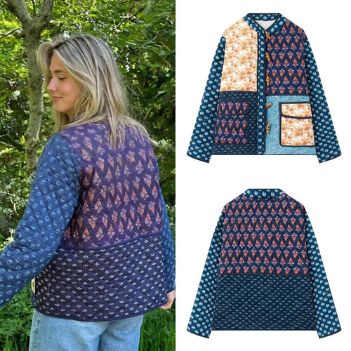Ladies patchwork quilted jacket with elaborate patterns and practical pockets Amarae