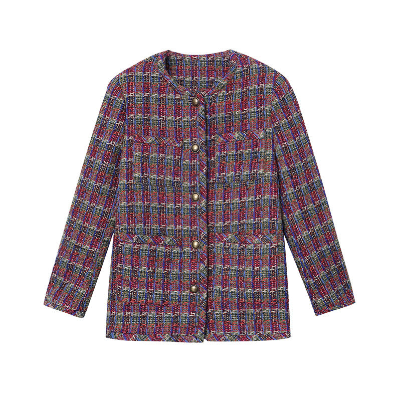 Women's Elegant Tweed Jacket with Decorative Buttons Chic & Stil