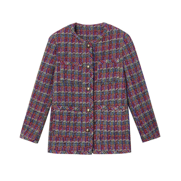 Women's Elegant Tweed Jacket with Decorative Buttons Chic & Stil