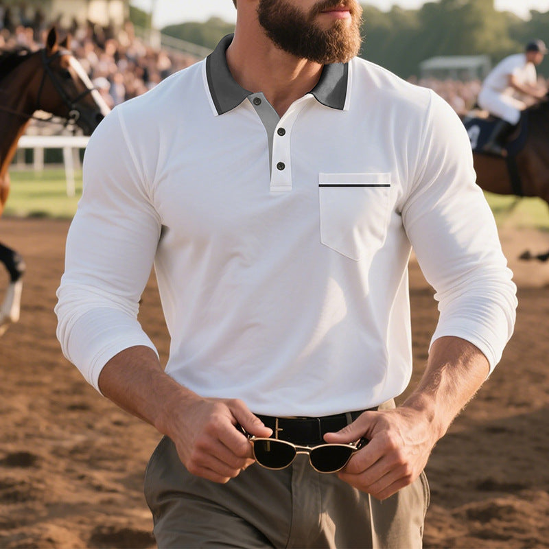 Men Elegant Long Sleeve Polo Shirt with Fashionable Collar and Practical Chest Pocket Lune London