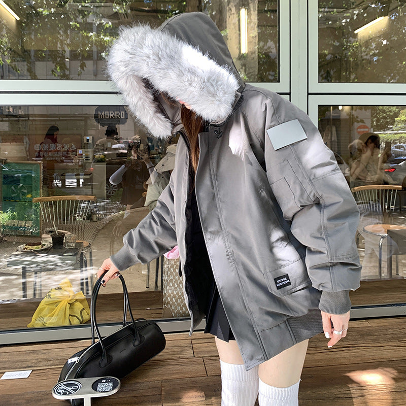 Ladies stylish padded jacket with removable faux fur collar Lune London