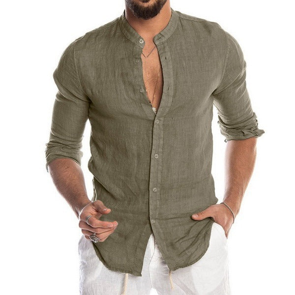 Linen shirt for men with a modern Henley collar and a Lune London structure