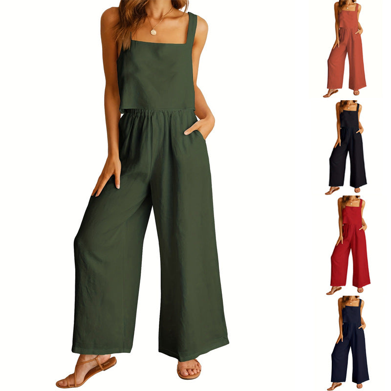 Ladies airy jumpsuit with wide legs and adjustable waist Lune London