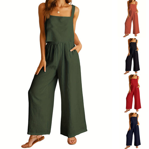 Ladies airy jumpsuit with wide legs and adjustable waist Amarae