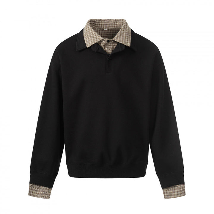 Men's sweatshirt with integrated shirt collar and layering look Amarae