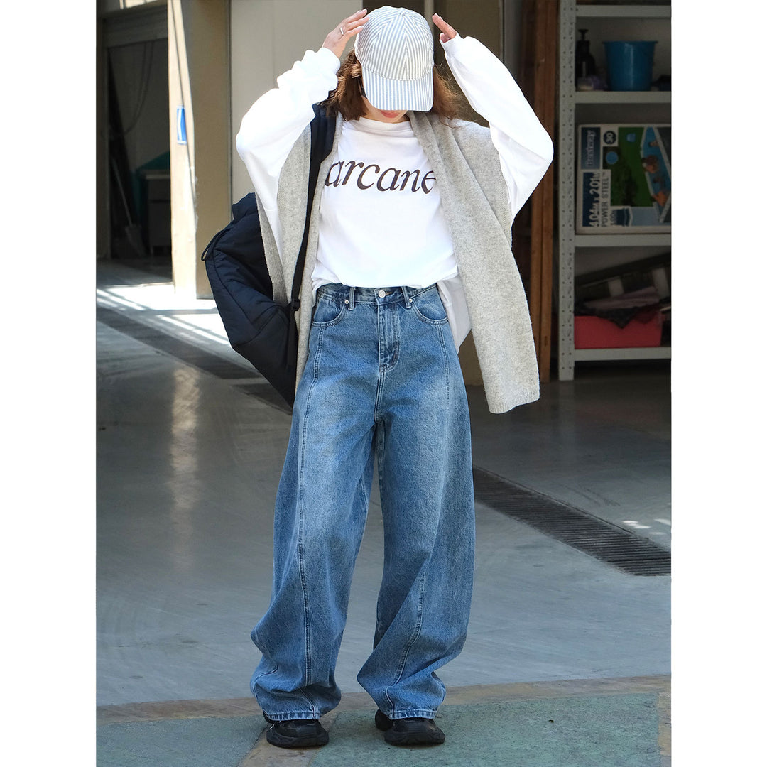 Women's Extra Wide Denim Pants with High Waist in Oversized Balloon Cut and Center Seam Amarae