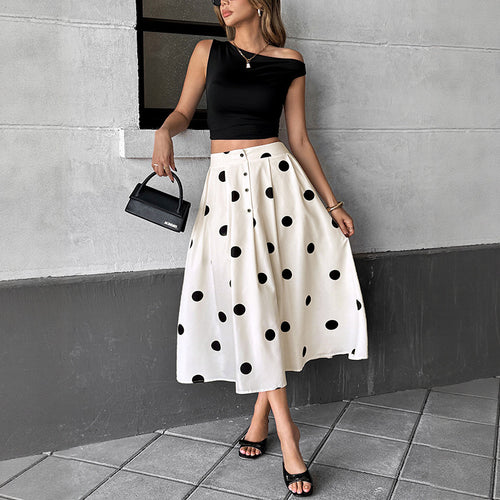 Amarae Women's A-line Midi Polka Dot Skirt with Adjustable Waist