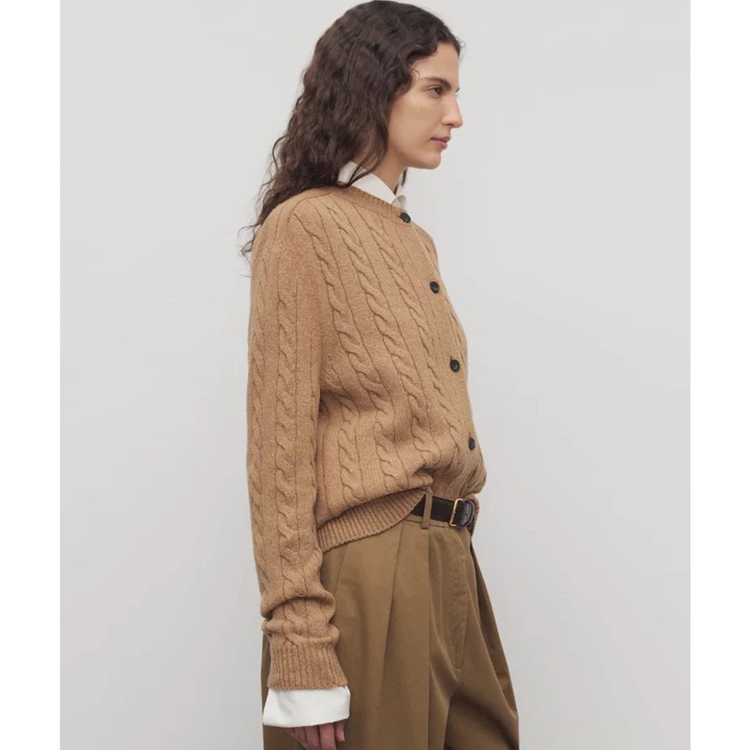 Sweater women with complex braid pattern and continuous buttoning Lune London
