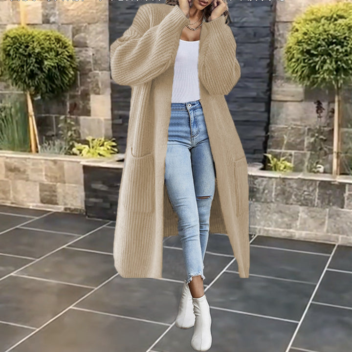 Ladies Long Knit Coat with a Chunky Rib Structure and Practical Pockets Lune London