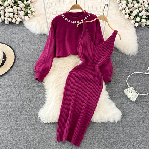 Knitted dress for women with modern V-neck and casual short sweater Amarae