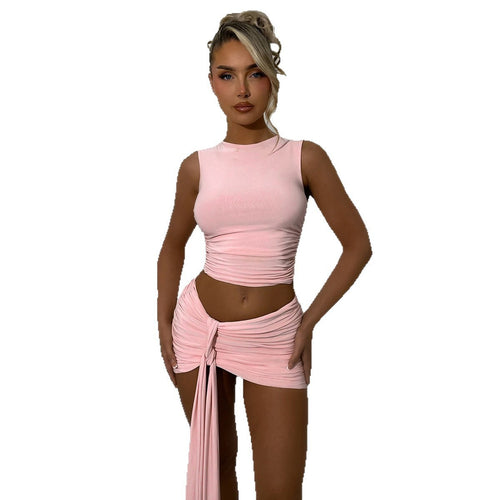 Ladies fashionable set with gathered top and wrap skirt Amarae