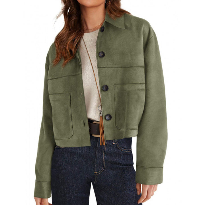 Women's short suede-look jacket with patch pockets and shirt collar Amarae