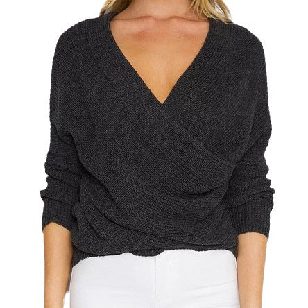 Ladies Oversized Wrap Pullover with Off-the-Shoulder Lune London