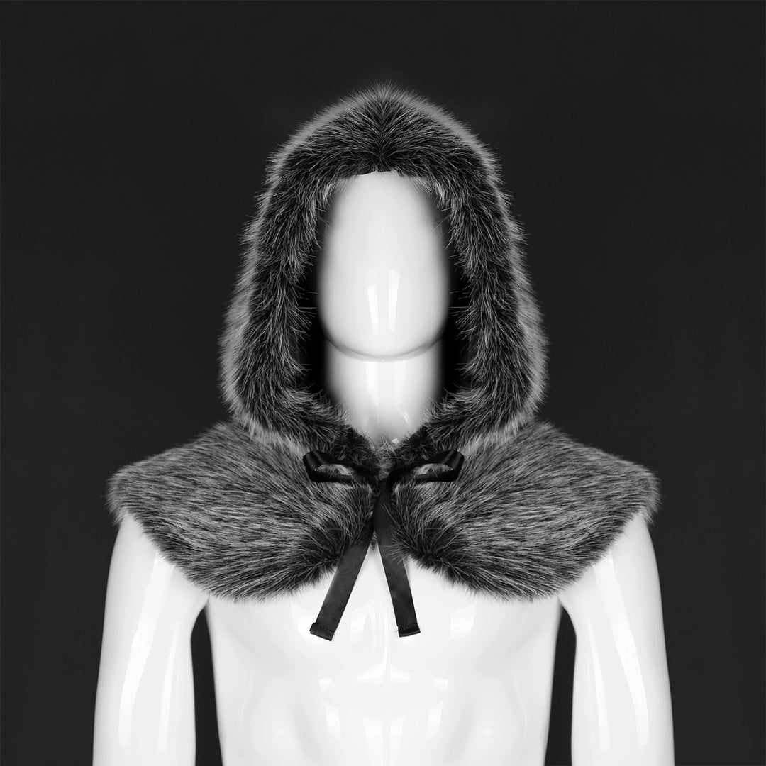Women's hooded stole made of dense faux fur with tie and shoulder cape Amarae