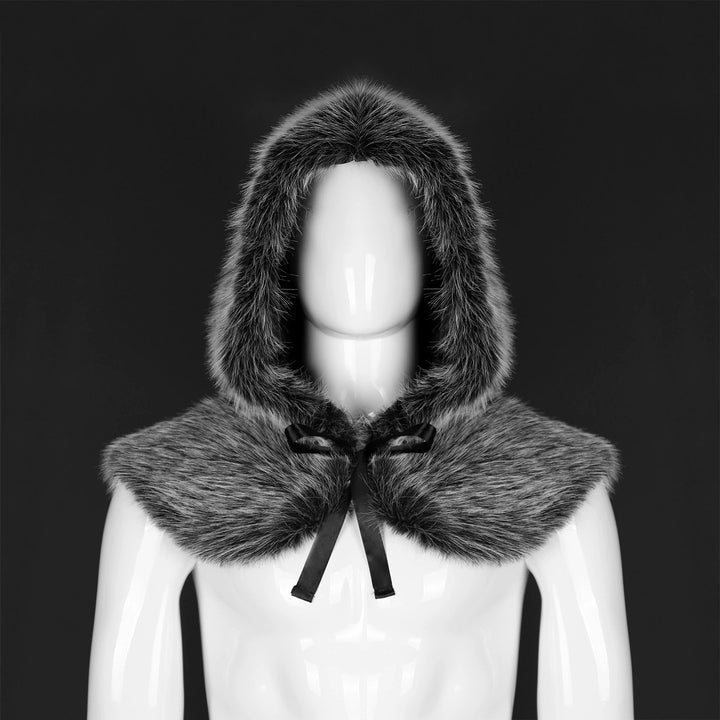 Women's hooded stole made of dense faux fur with tie and shoulder cape Amarae