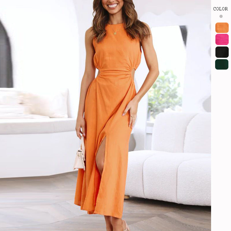Ladies max dress with sophisticated wrap design and high slit Lune London