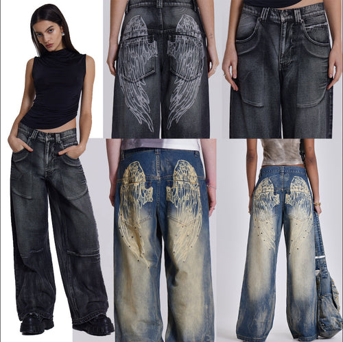 Women's wide jeans with artistic wing design and unique details Amarae