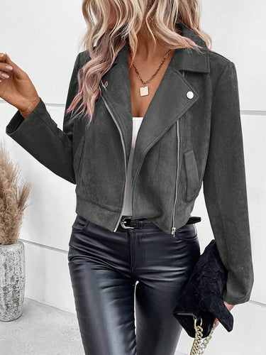 Ladies Stylish Biker Jacket in Synthetic Leather with Asymmetrical Zipper Amarae
