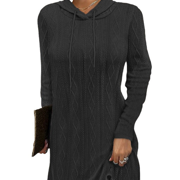 Hooded dress for women with elegant knit pattern and chic side slit Lune London