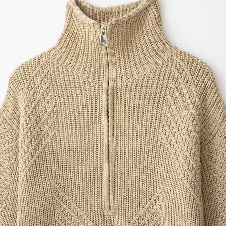 Ladies chunky knit pullover with half zipper and high stand-up collar Amarae