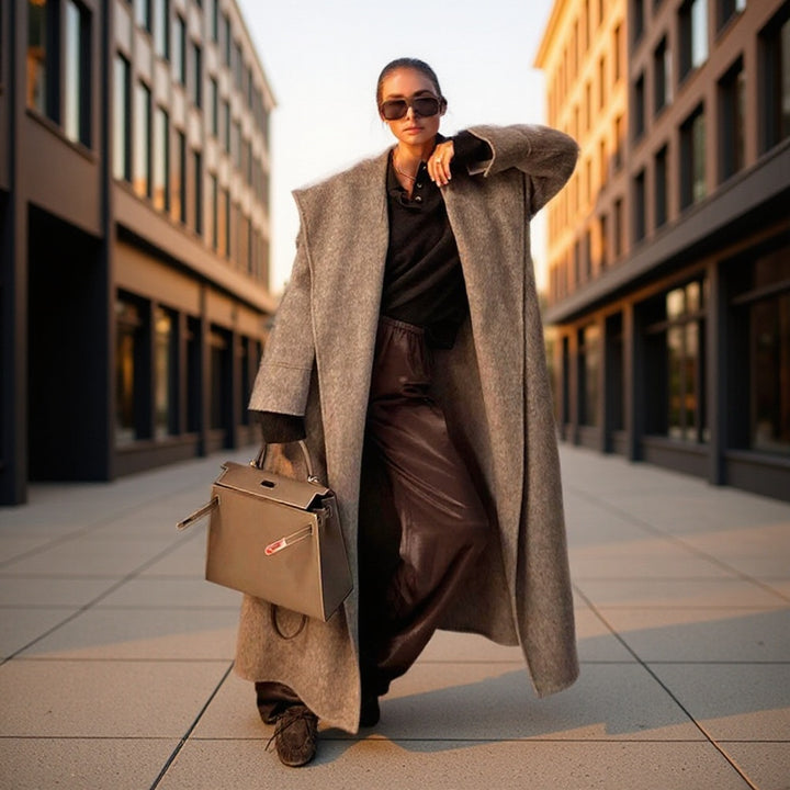 Women Oversize Wool Blend Cocoon Coat with Extra Wide Shawl Collar and Straight Cut Amarae