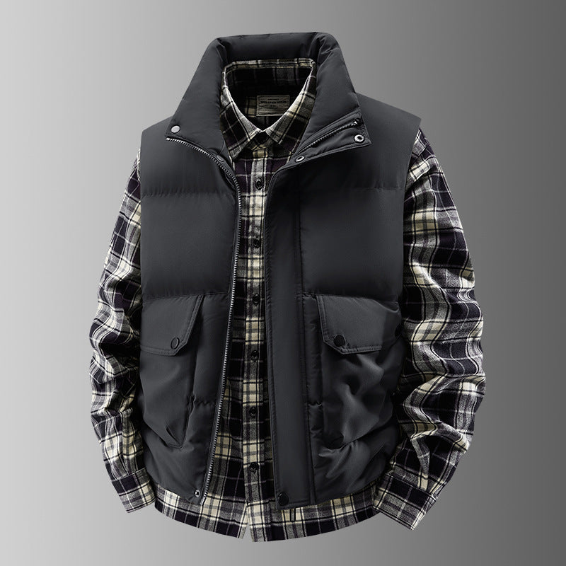 Men's Quilted Padded Vest with High Collar and Multifunctional Pockets Amarae