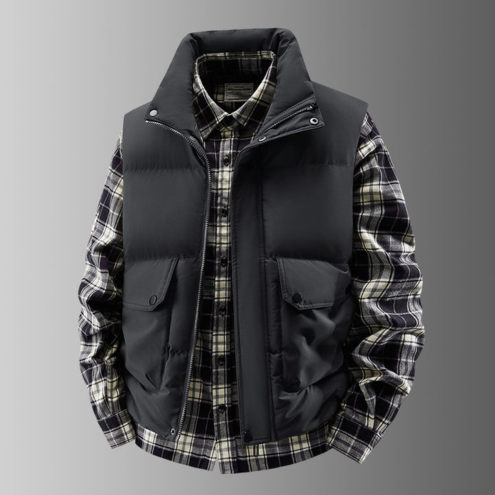Men's Quilted Padded Vest with High Collar and Multifunctional Pockets Amarae