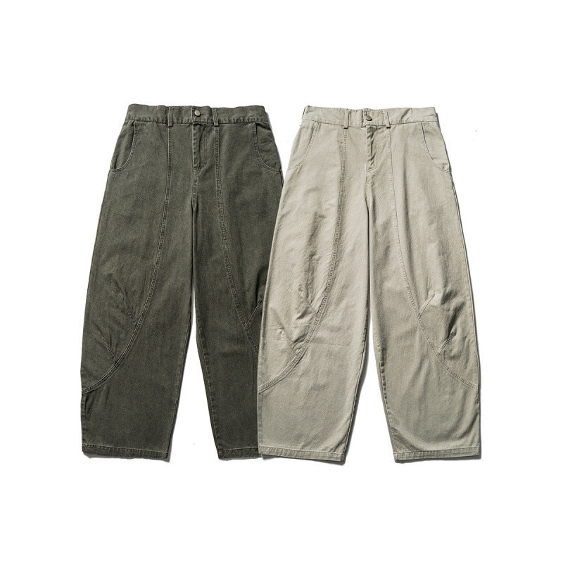 Men's Loose Workwear Pants with Elastic Waistband and Curved Seam Panels Amarae