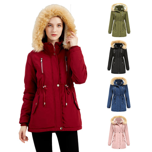 Veste de plein air pour femmes à la mode avec col en fausse fourrure amovible et cordon de taille élastique Amarae