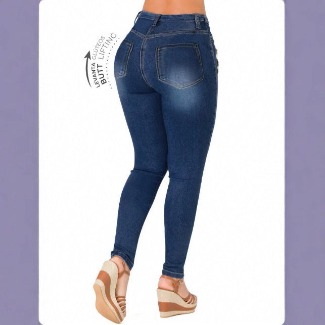 Women's High-Waisted Slim-Fit Jeans with Decorative Front Zippers Amarae