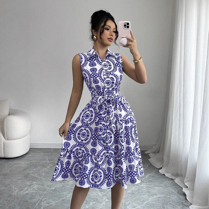 A-line sleeveless dress for women with chic and stylish waist belt