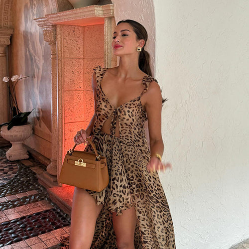 Amarae trendy leopard print maxi dress for ladies