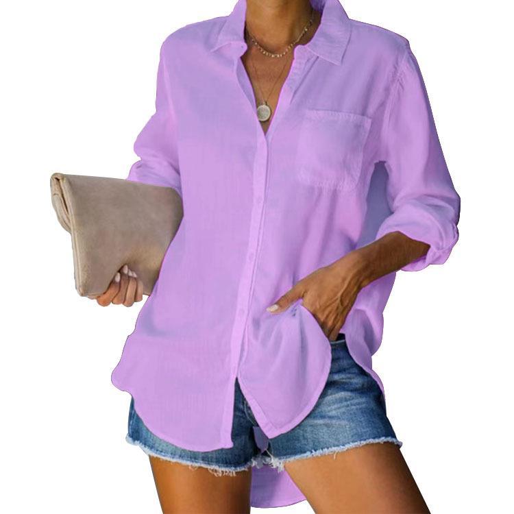 Casual women's shirt with chest pocket and long sleeves Lune London