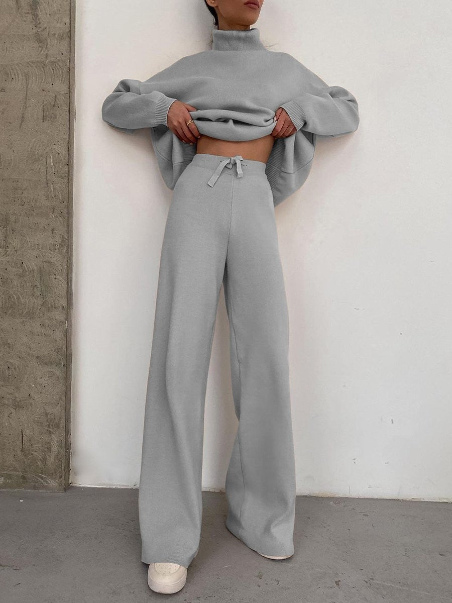 Women Wide Knit Pants with High Waist, Drawstring, and Wide Leg Amarae