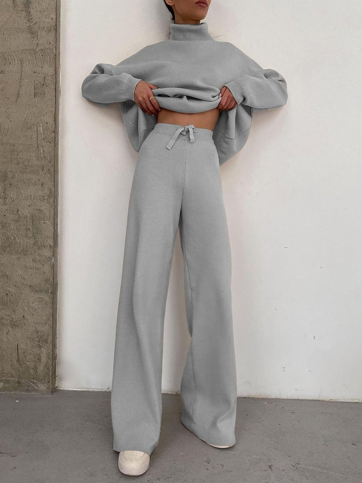 Women Wide Knit Pants with High Waist, Drawstring, and Wide Leg Amarae