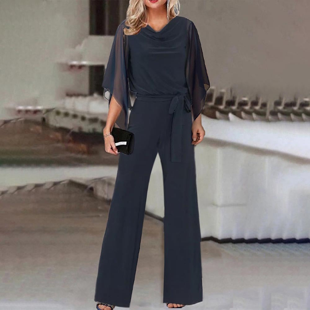 Ladies elegant wide neckline jumpsuit with draped sleeves Lune London