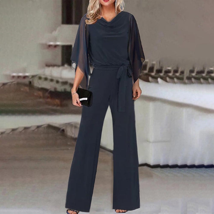 Women’s Wide-Leg Jumpsuit with Cascading Neckline & Lace-Up Waist | Lune London