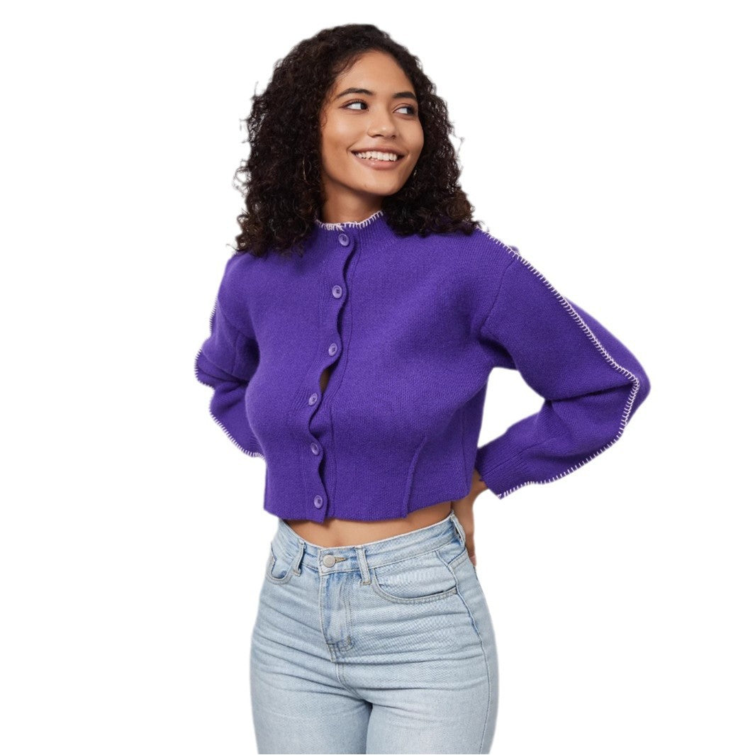 Cropped knitted jacket for women with decorative button details Lune London