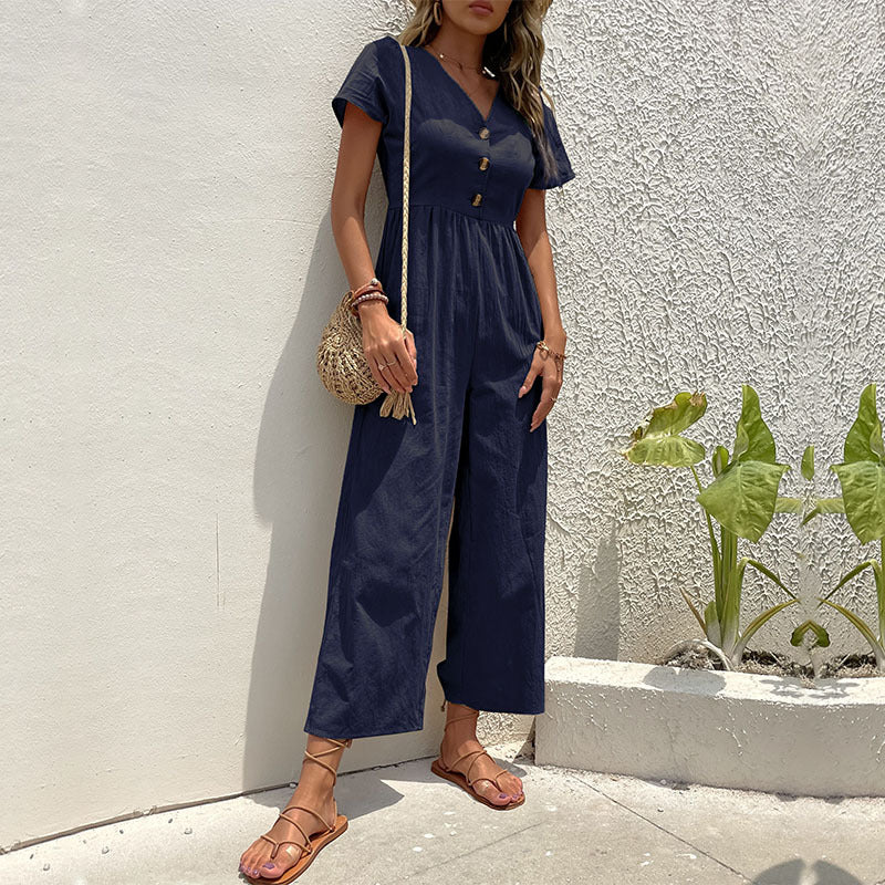 Ladies elegant wide-button pants jumpsuit Lune London