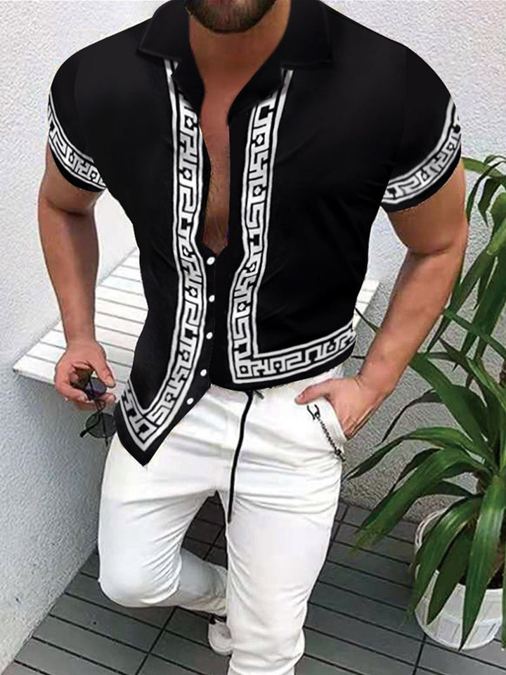 Amarae geometric short sleeve button-up shirt