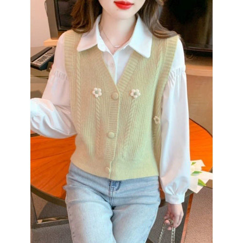 Women's knitted vest with floral appliqués Amarae