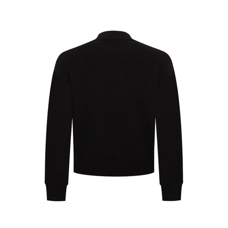 Men's Double-Breasted Knit Cardigan with Shirt Collar and Ribbed Cuffs Amarae