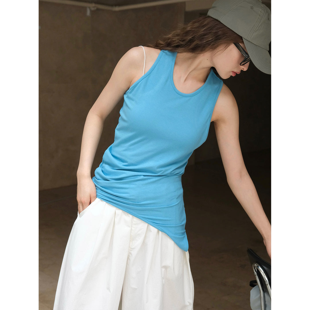 Women Asymmetrical Layering Top with Extended Hem Amarae