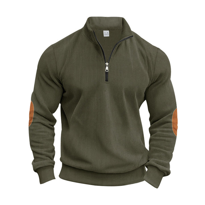 Fashion sweater for men with zipper and contrasting elbow patches Lune London