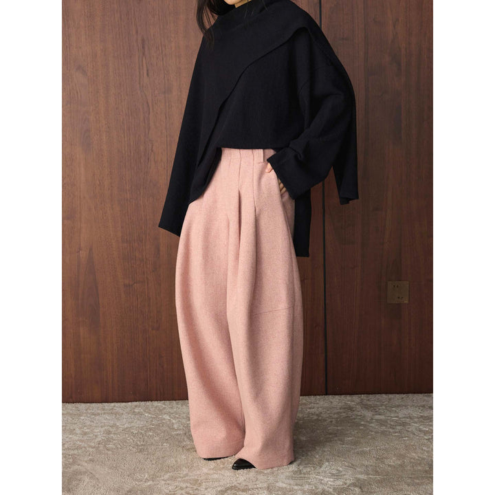 Women's High-Waisted Wool Blend Trousers with Wide Leg and Crease Amarae